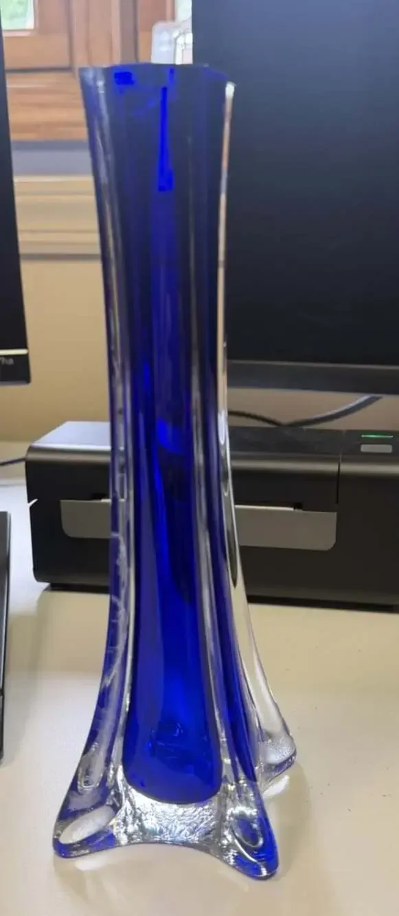 AAC American Asian Commerce Cobalt Blue Clear Hand Blown Glass Flower Bud Vase